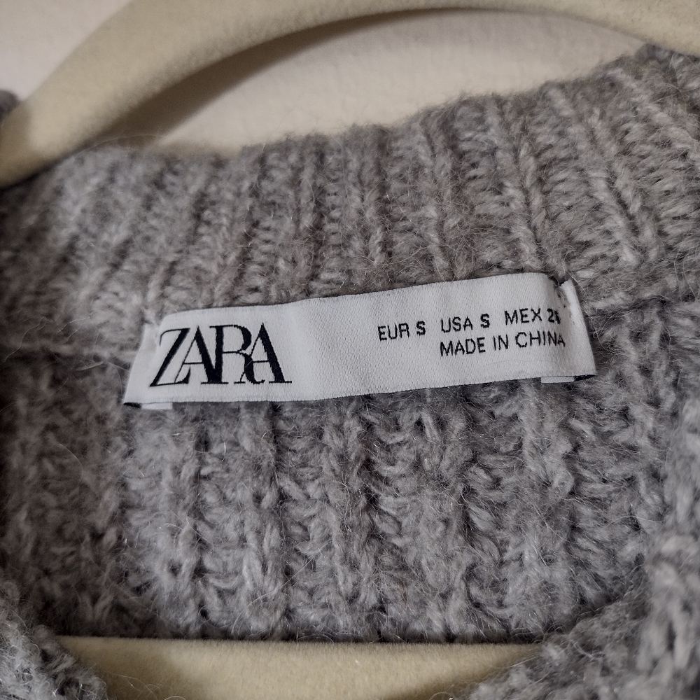 Zara Alpaca Wool Blend Chunky Knit Mockneck Sweater Light Gray Size S - Picture 11 of 14